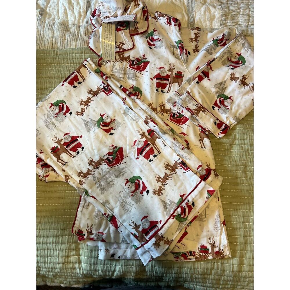 Pottery Barn Santa Sleigh Pajama Set Red Holiday Size L